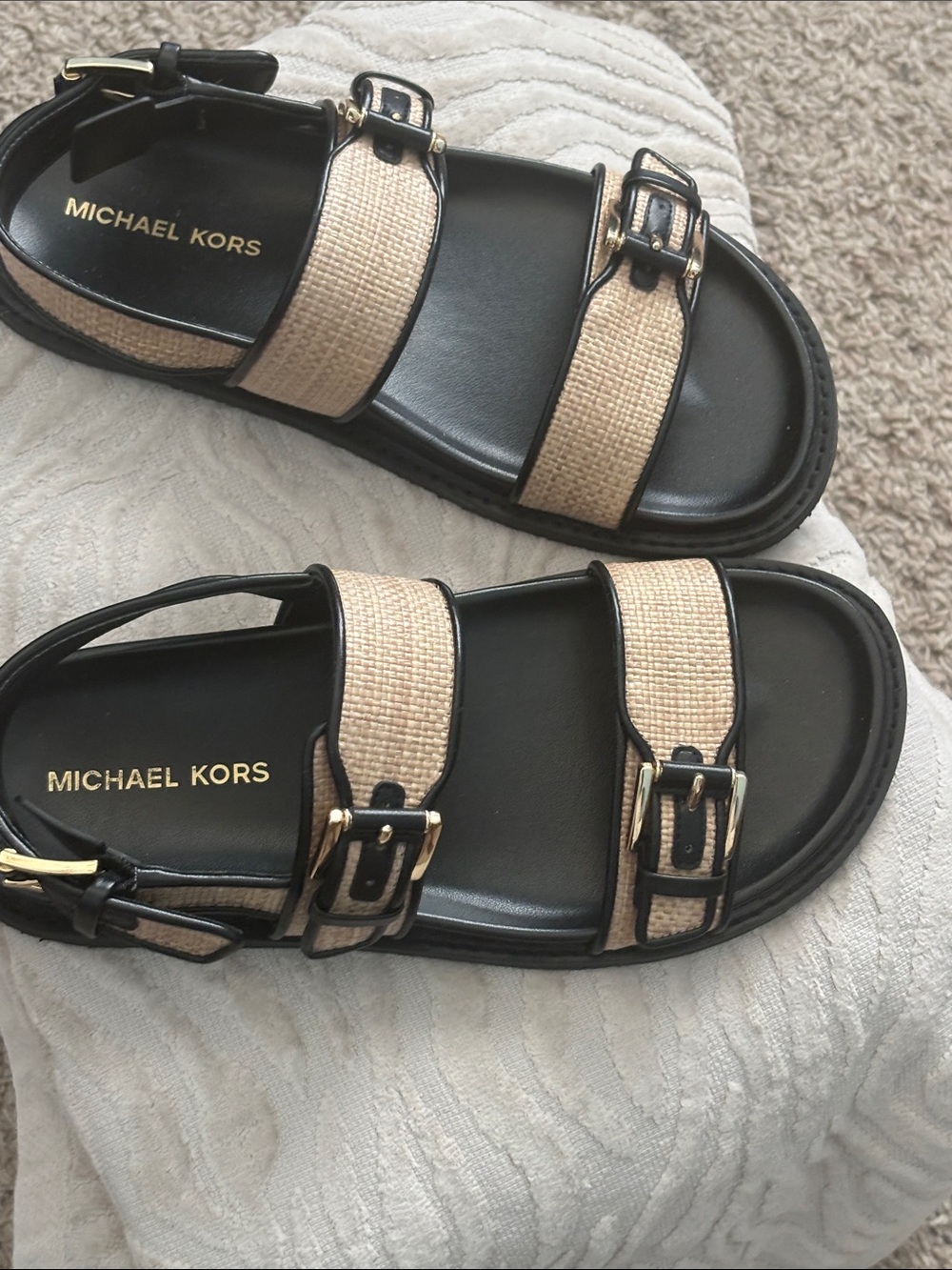 Women’s Michael Kors Black Sandals with Natural Straw Straps 6